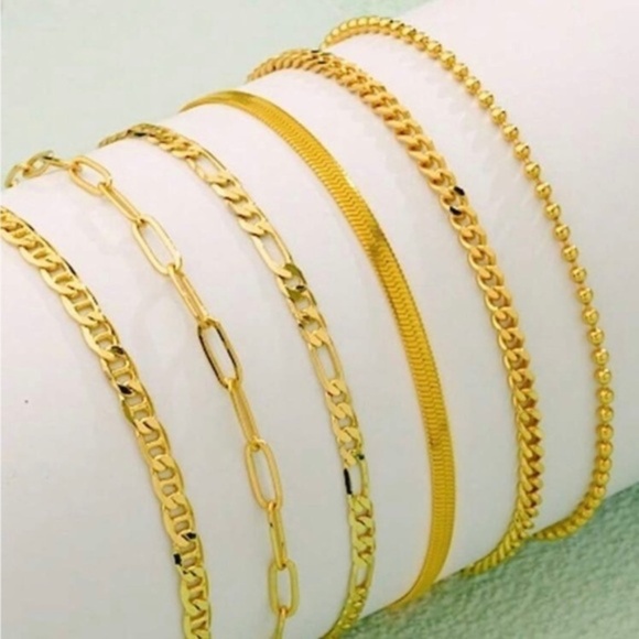 Gold Plated Stainless Steel 6pc Bracelet Chain Set - Picture 3 of 3